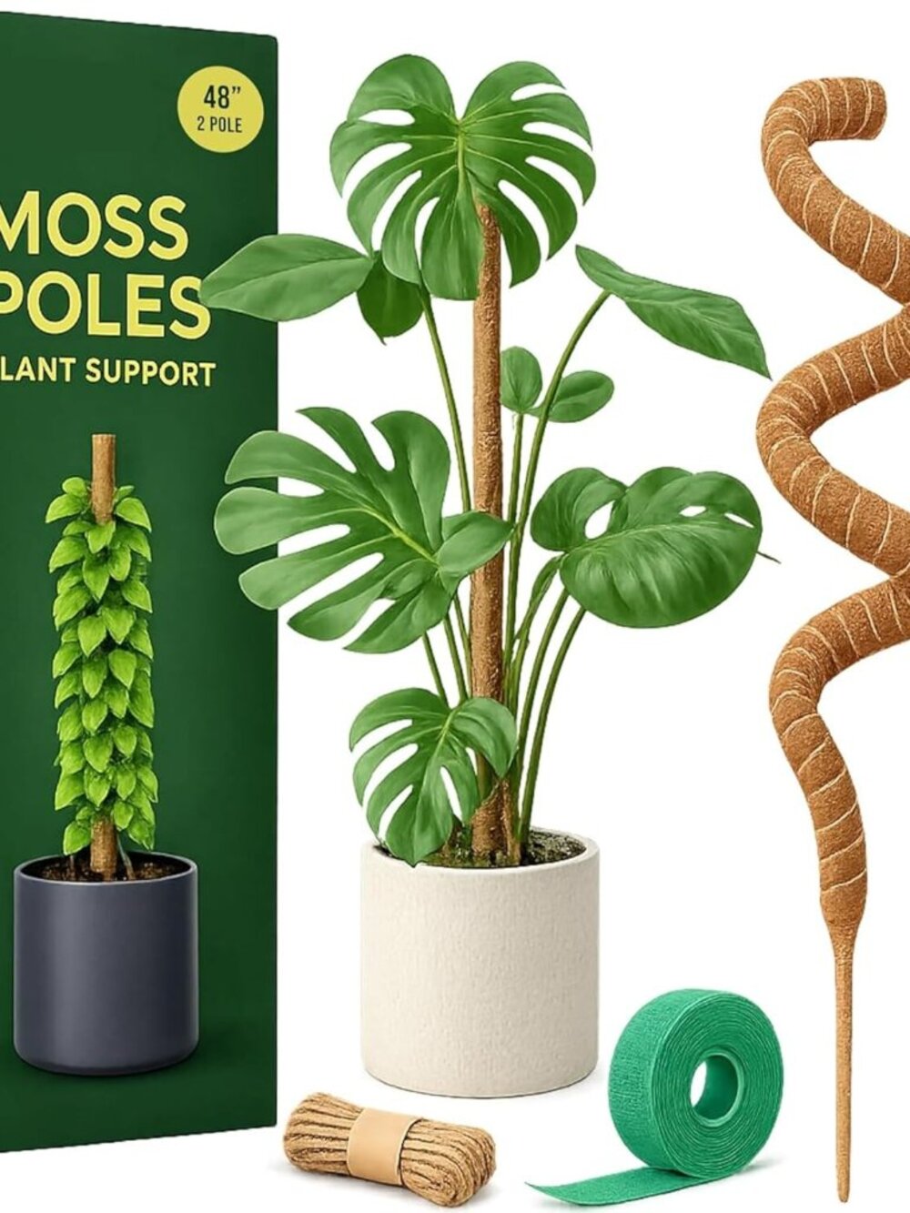Moss Pole Monstera Plant Support, 2 Pack 48in Bendable Indoor Plant Stakes